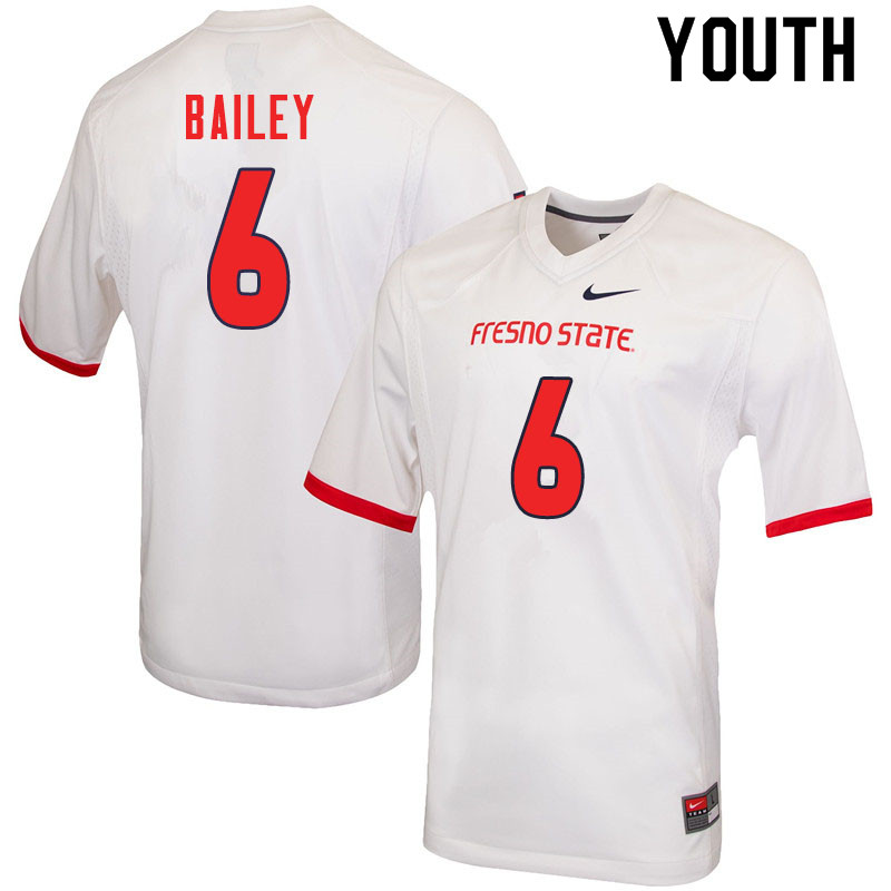 Youth #6 Levelle Bailey Fresno State Bulldogs College Football Jerseys Sale-White - Click Image to Close